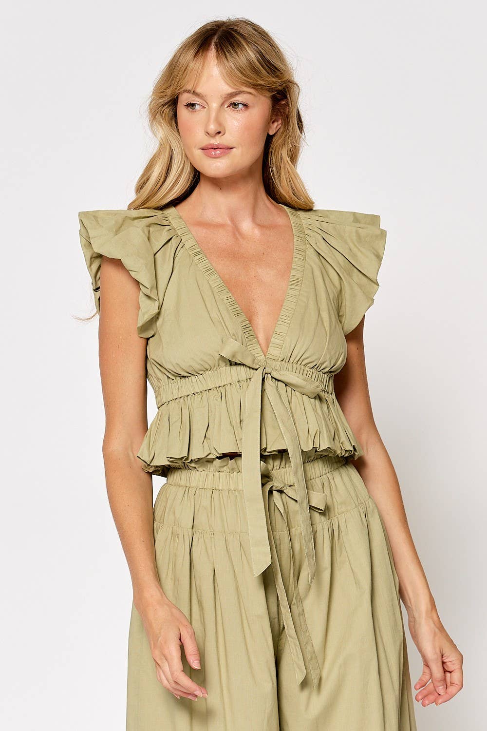 ruffled cropped babydoll top