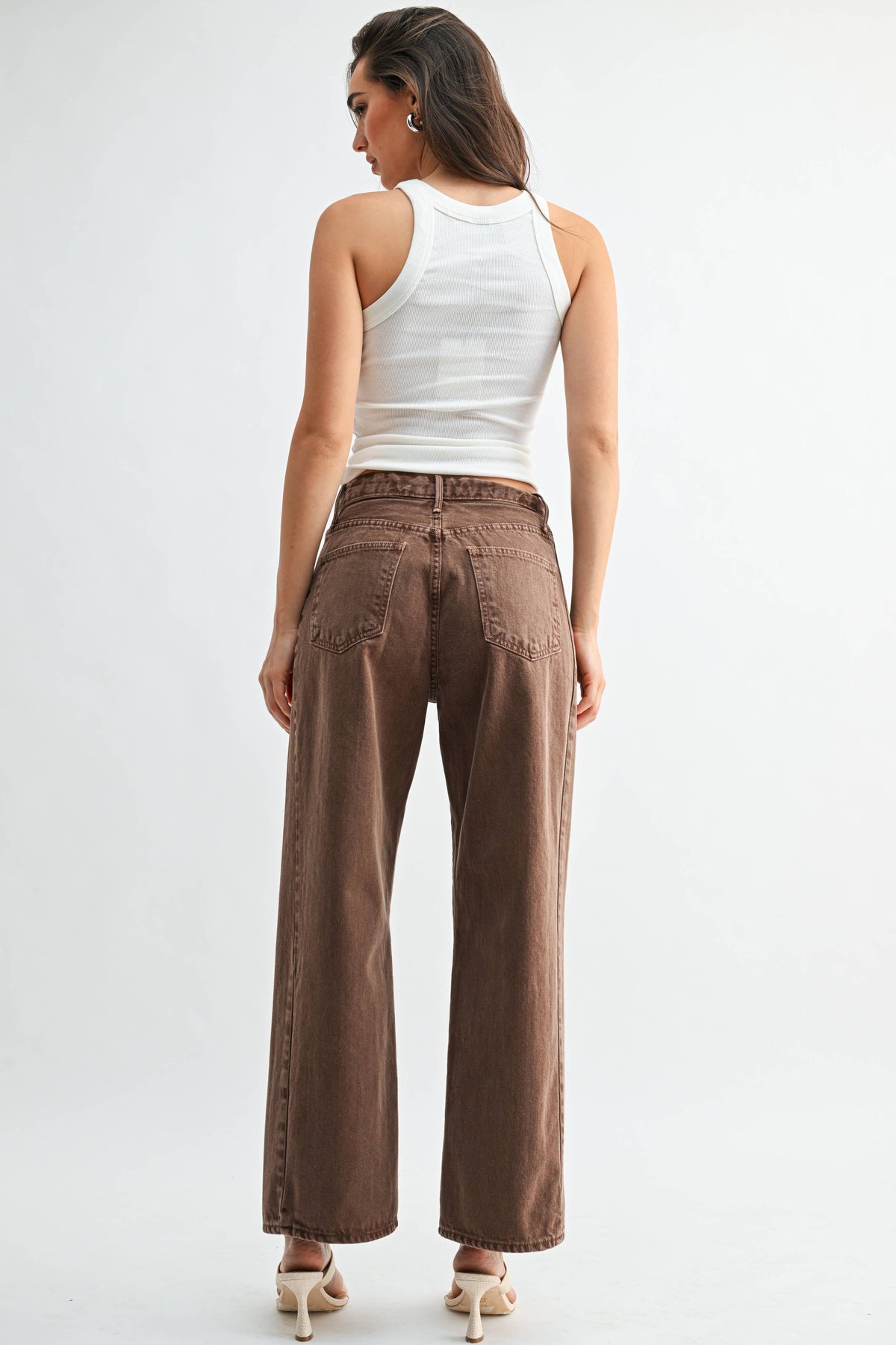 high rise twist seam barrel jean