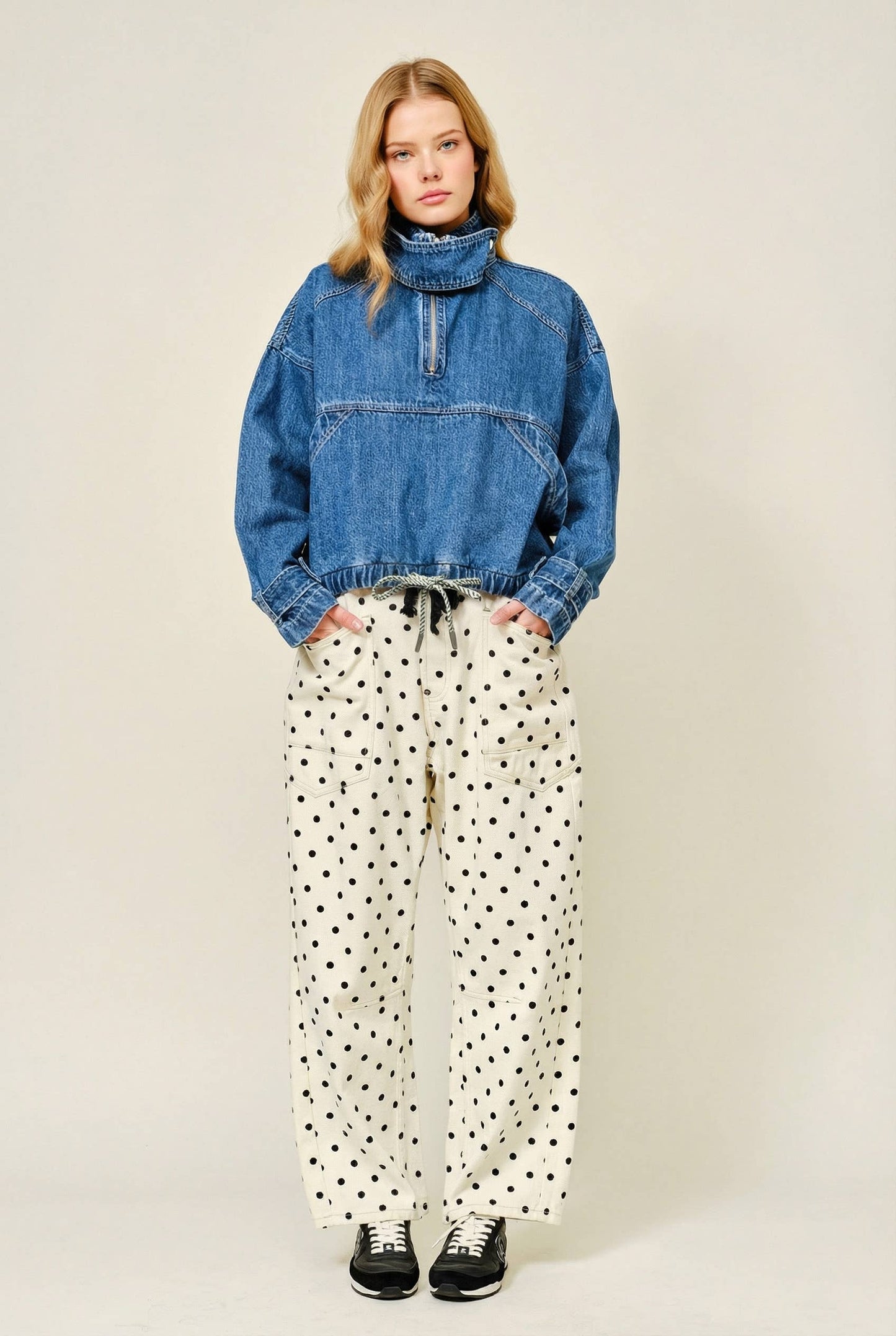 pullover drawstring hem denim jacket