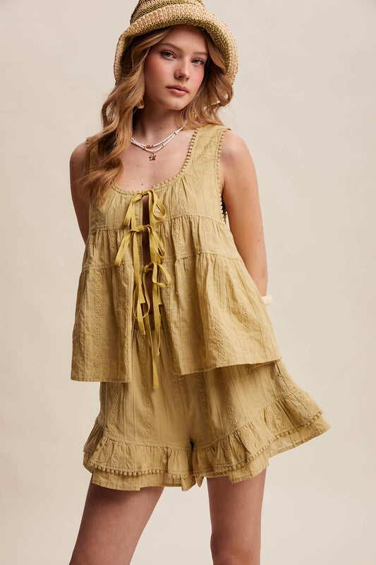 embroidered tiered ruffle set