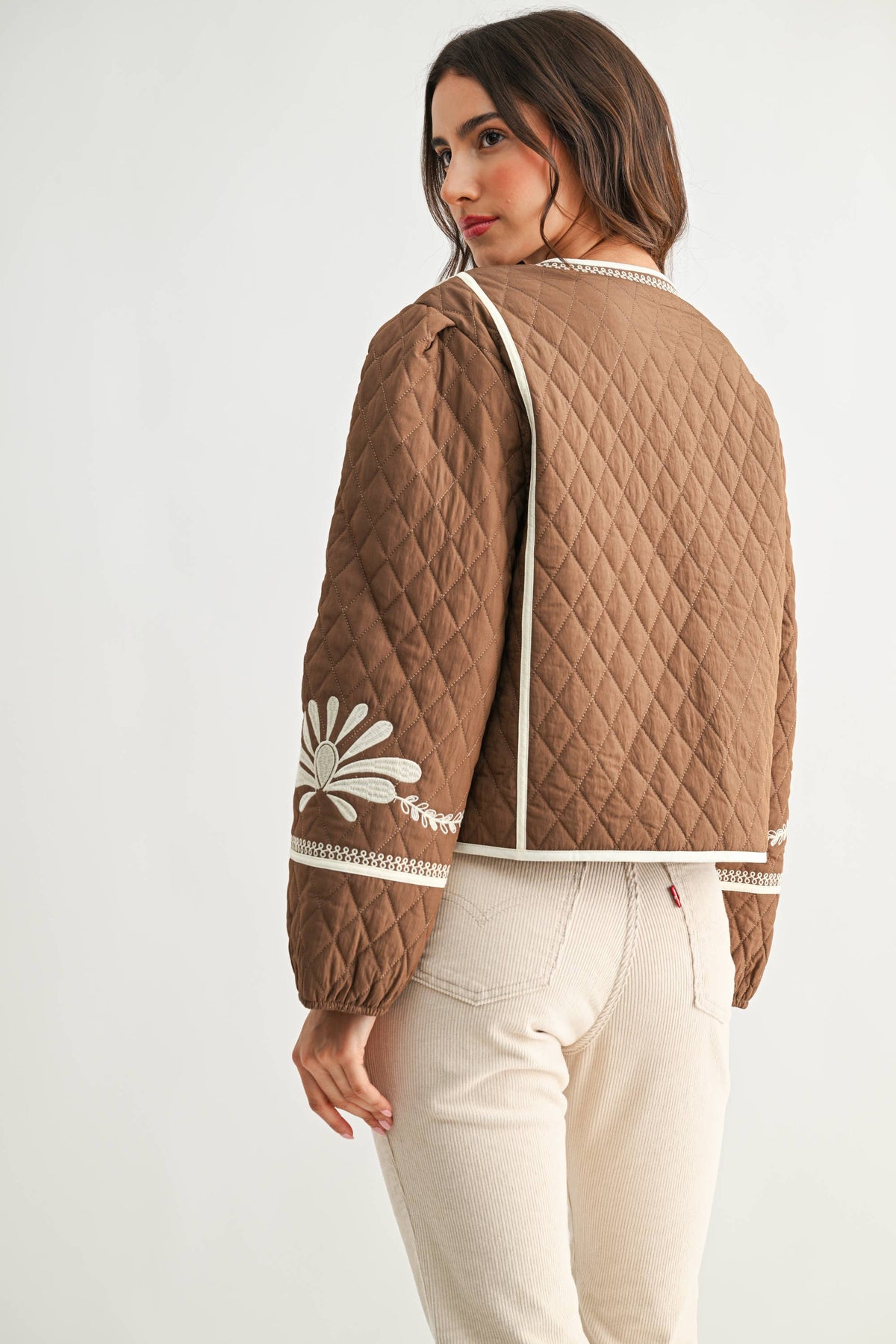 quilted tie-front jacket