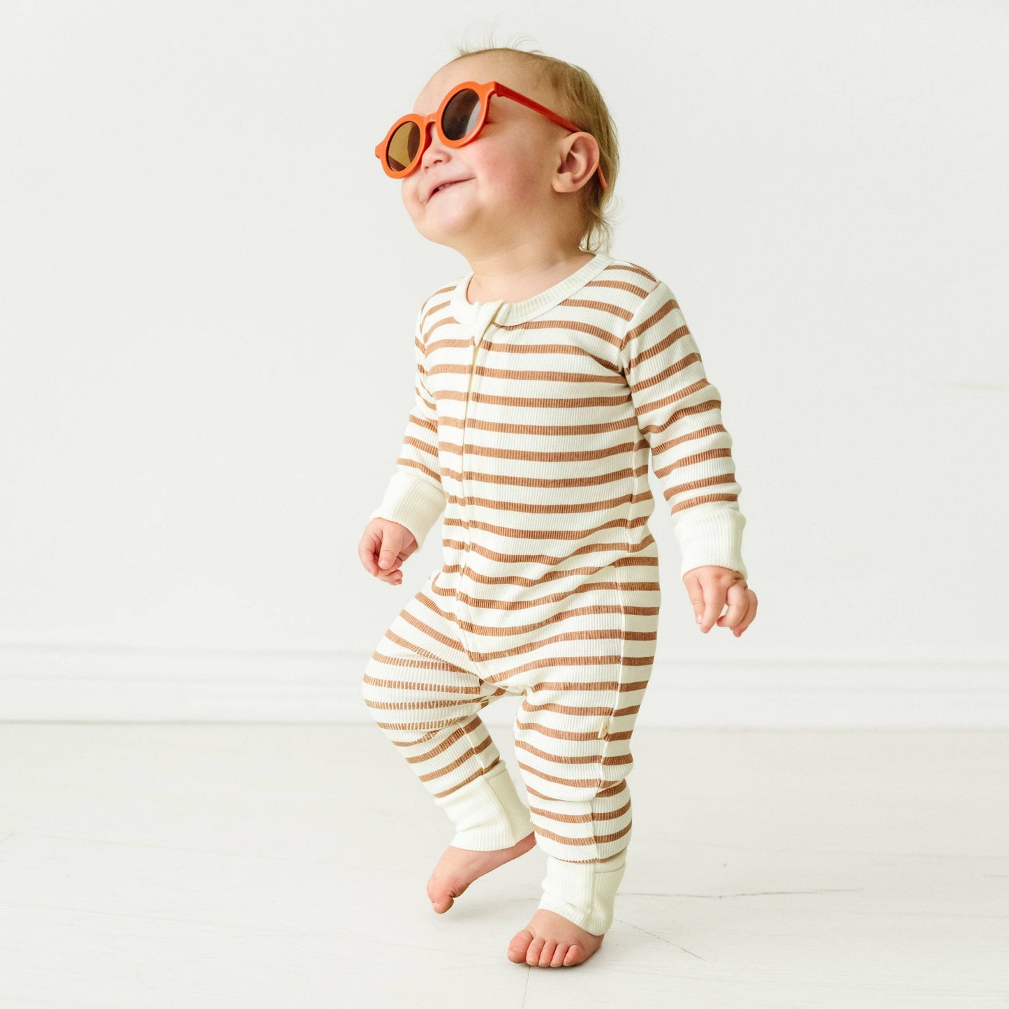 stripe 2-way zip romper