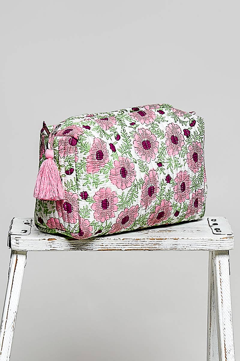 floral quilted tassel pouch