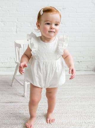 eyelet ruffle bubble romper