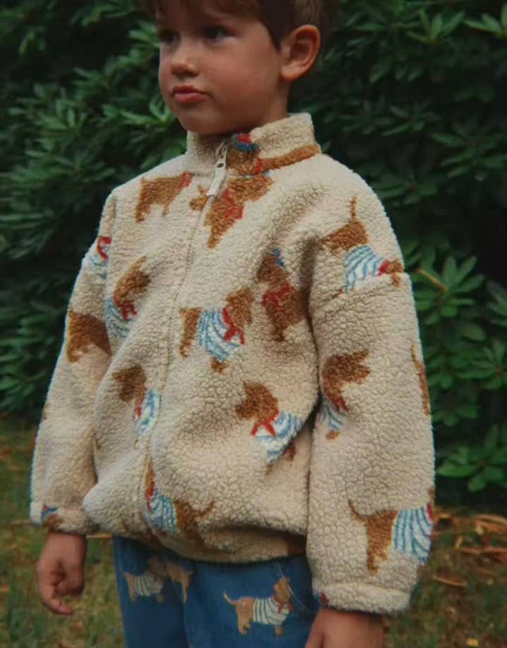 dog print sherpa fleece jacket