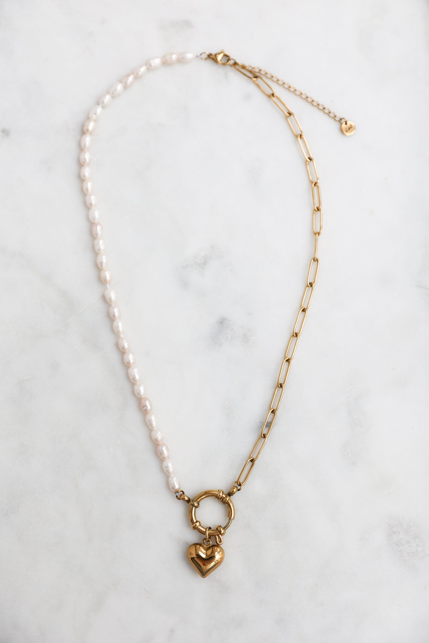 pearl and paperclip heart necklace