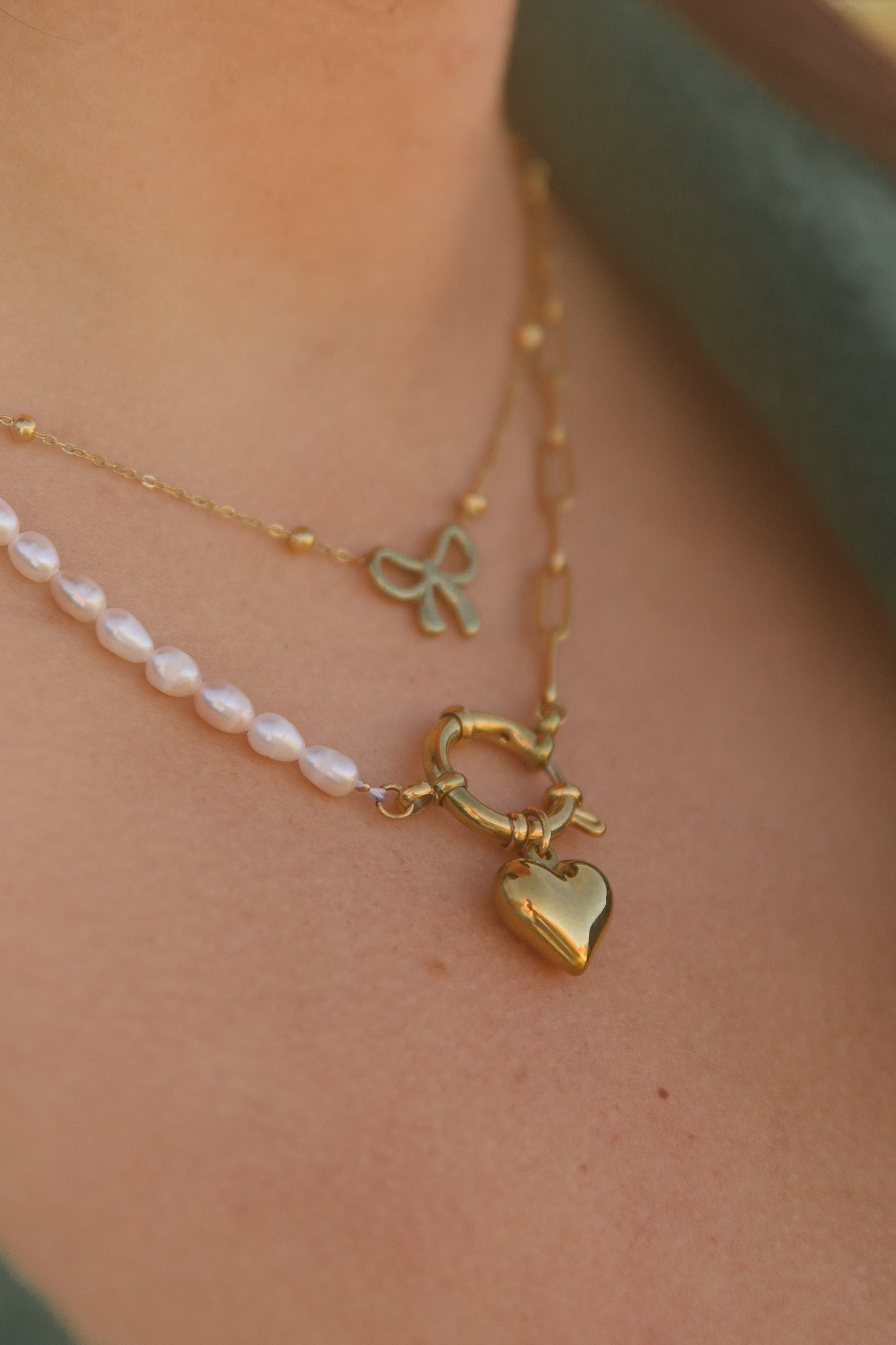 pearl and paperclip heart necklace