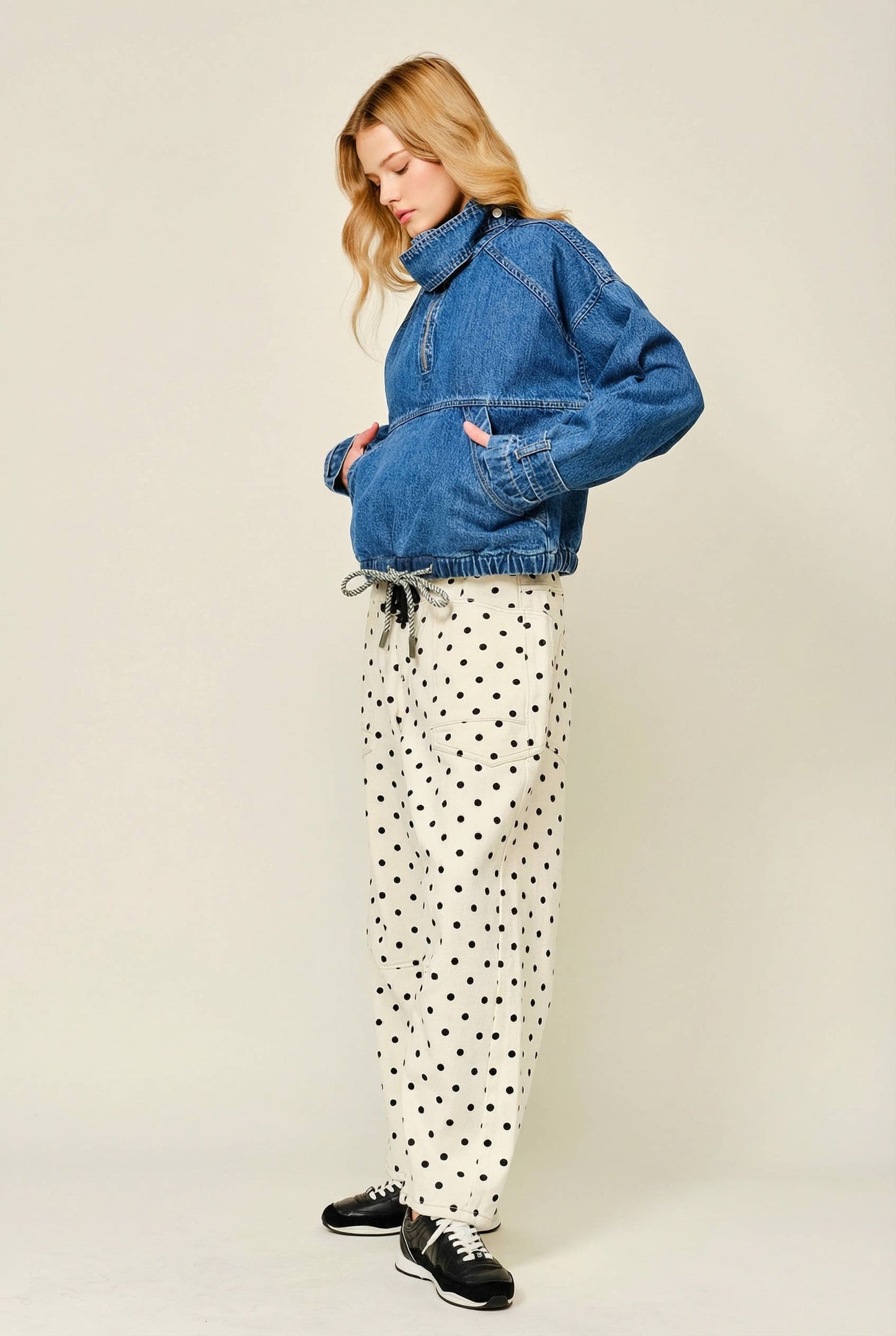 pullover drawstring hem denim jacket