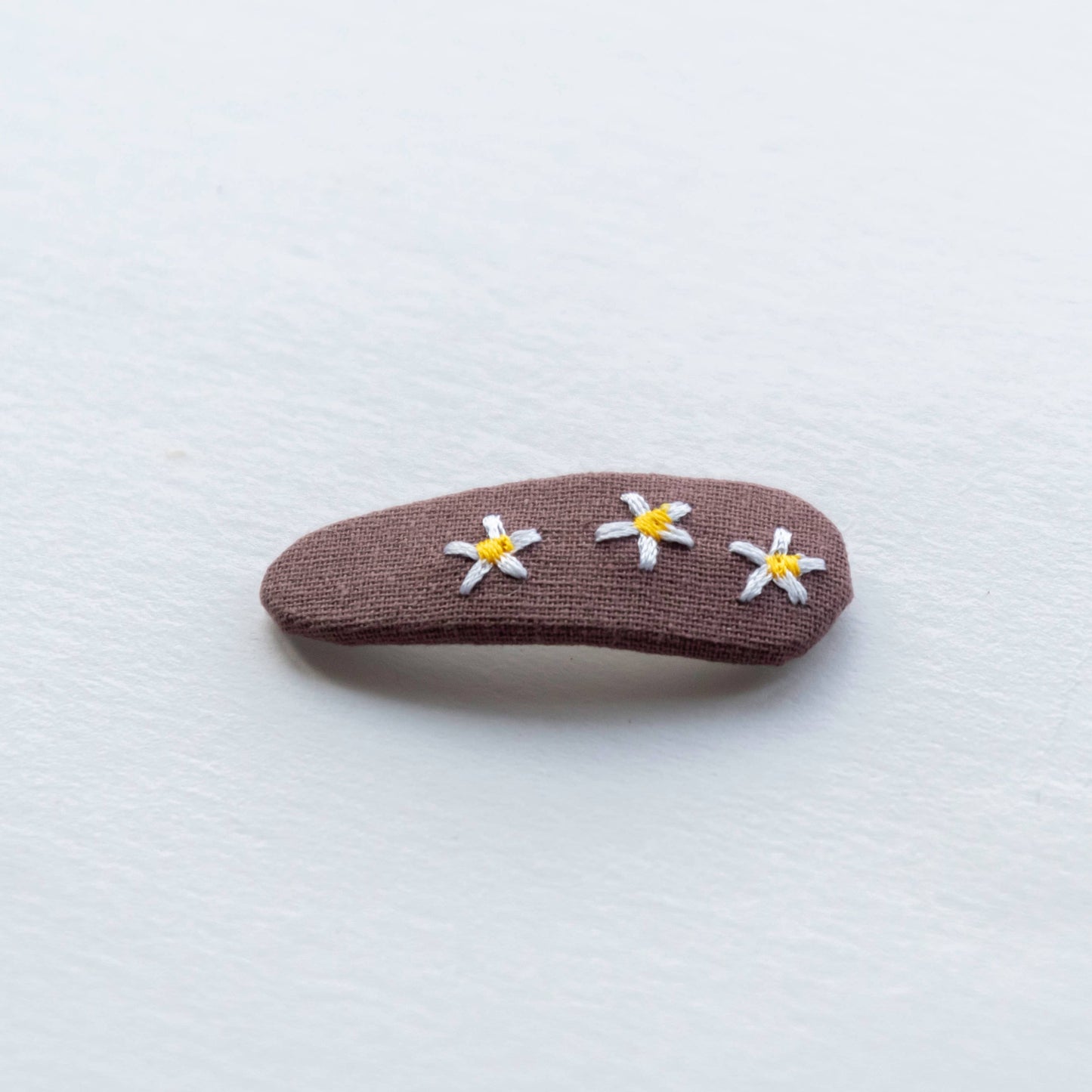 embroidered hair snap clips - brown and beige