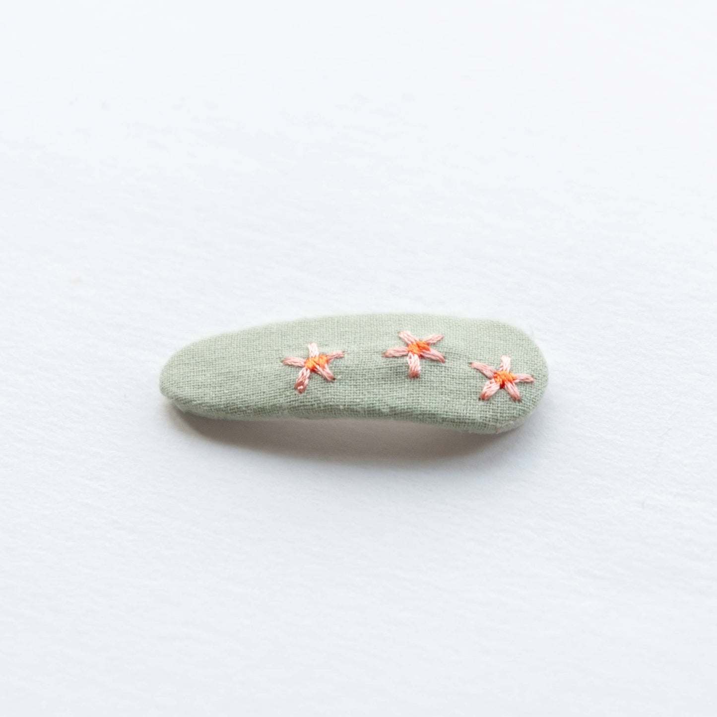 embroidered hair snap clips - sage and flower