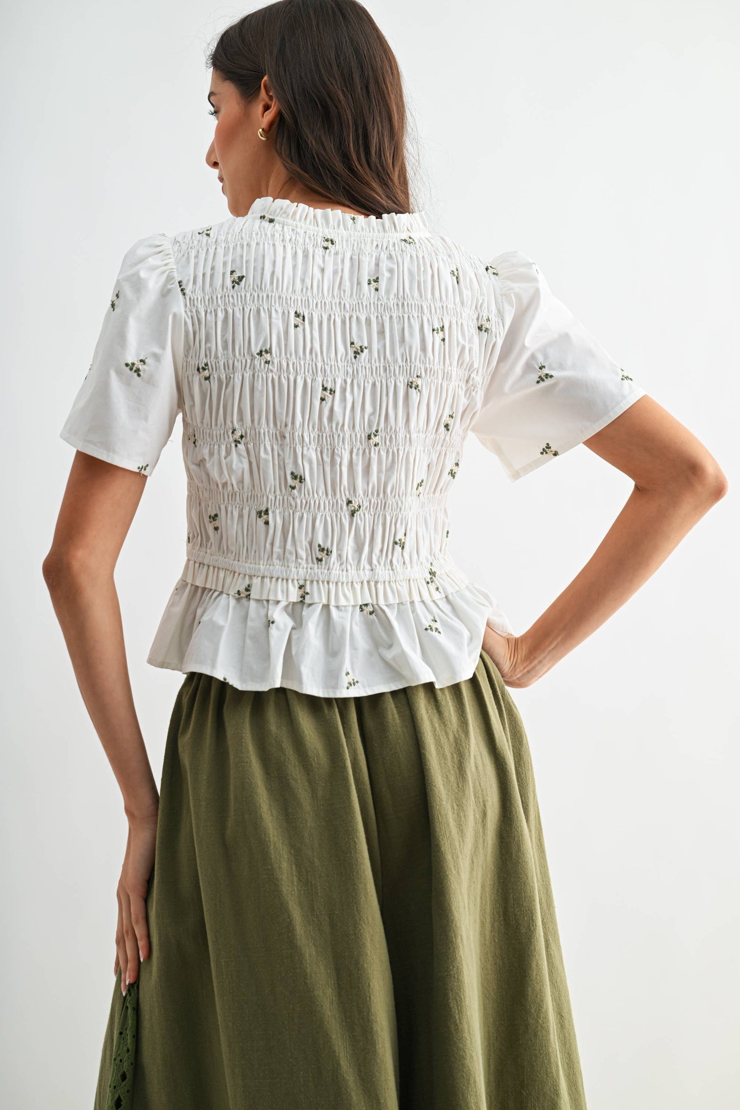 embroidered cotton peplum blouse