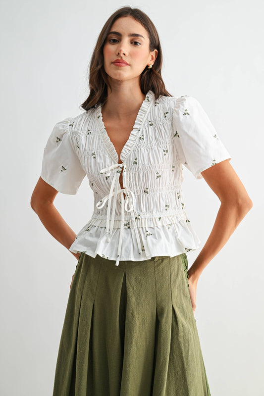 embroidered cotton peplum blouse