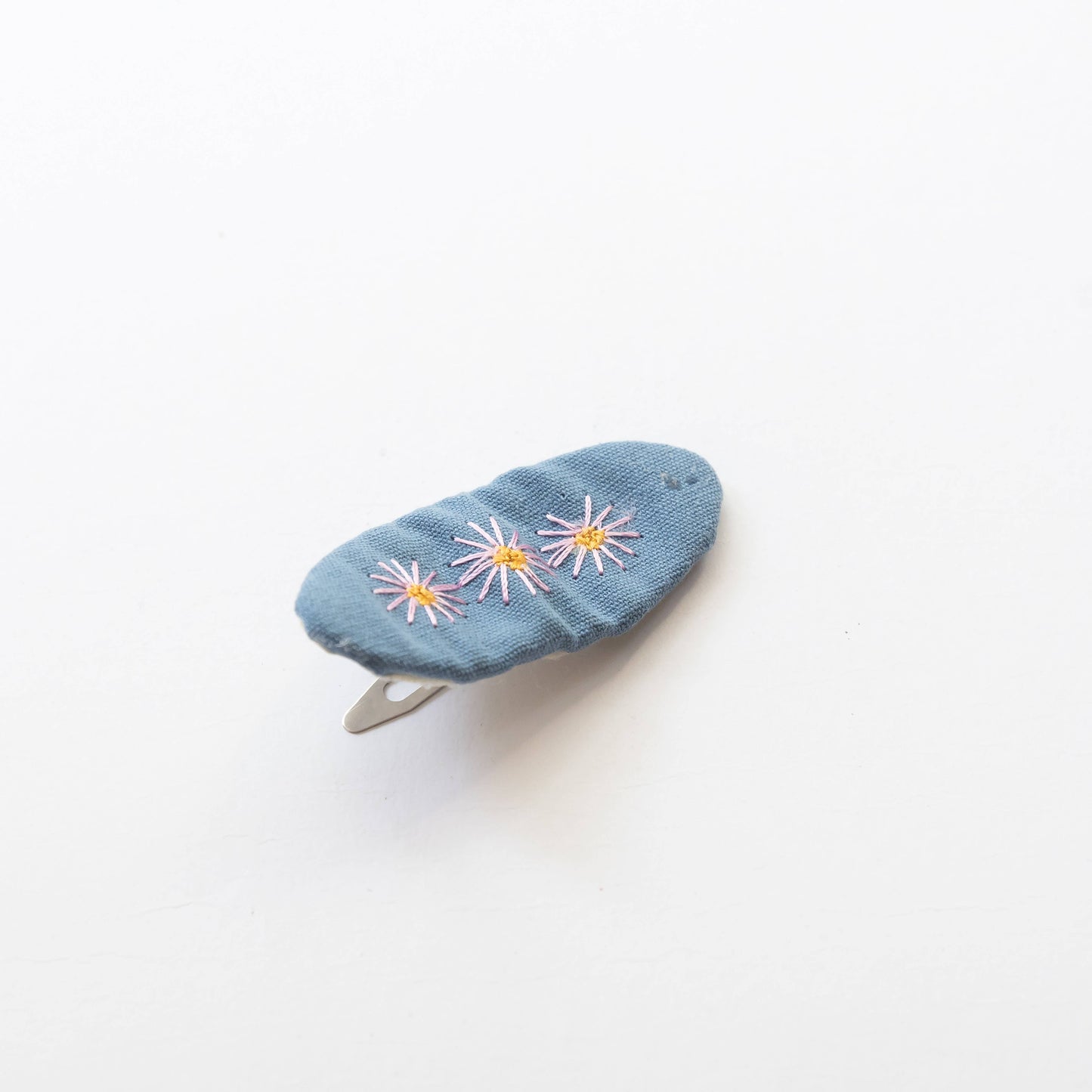 embroidered hair snap clips - blue and flowers