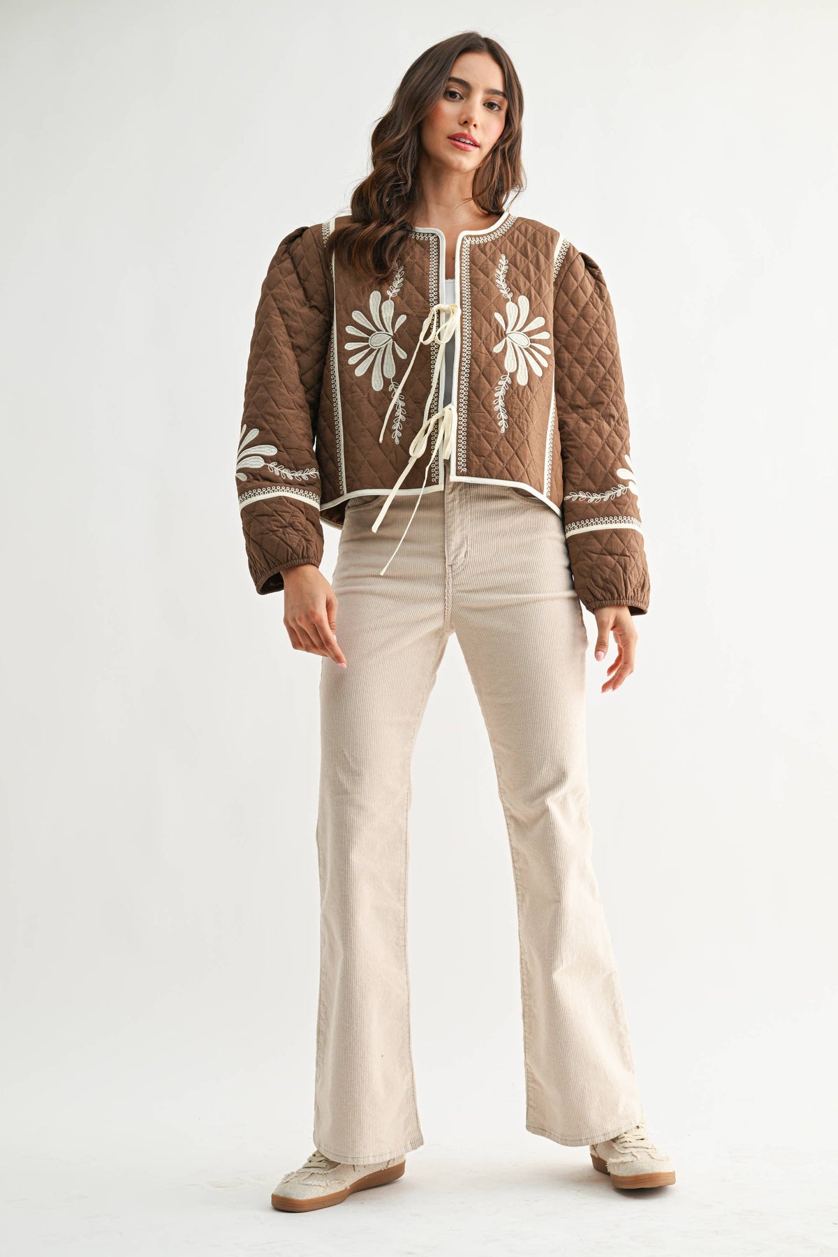 quilted tie-front jacket