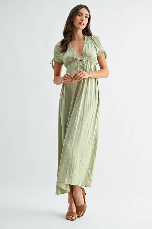 sage satin maxi dress