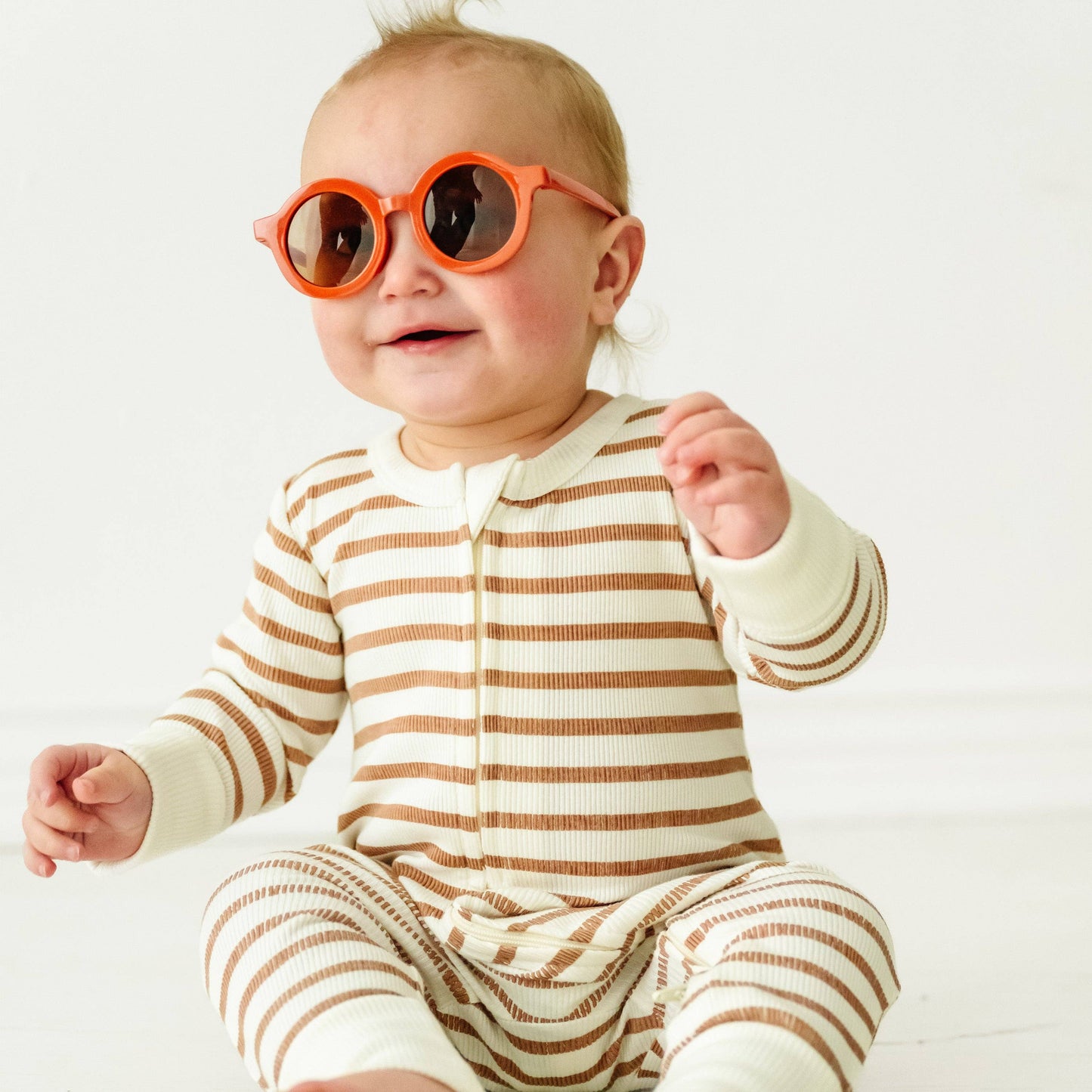 stripe 2-way zip romper