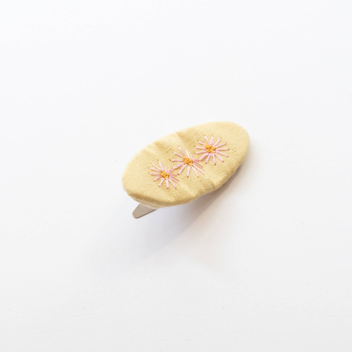 embroidered hair snap clips - pastel yellow and fllowers