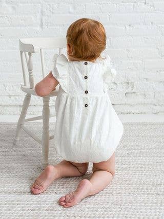 eyelet ruffle bubble romper