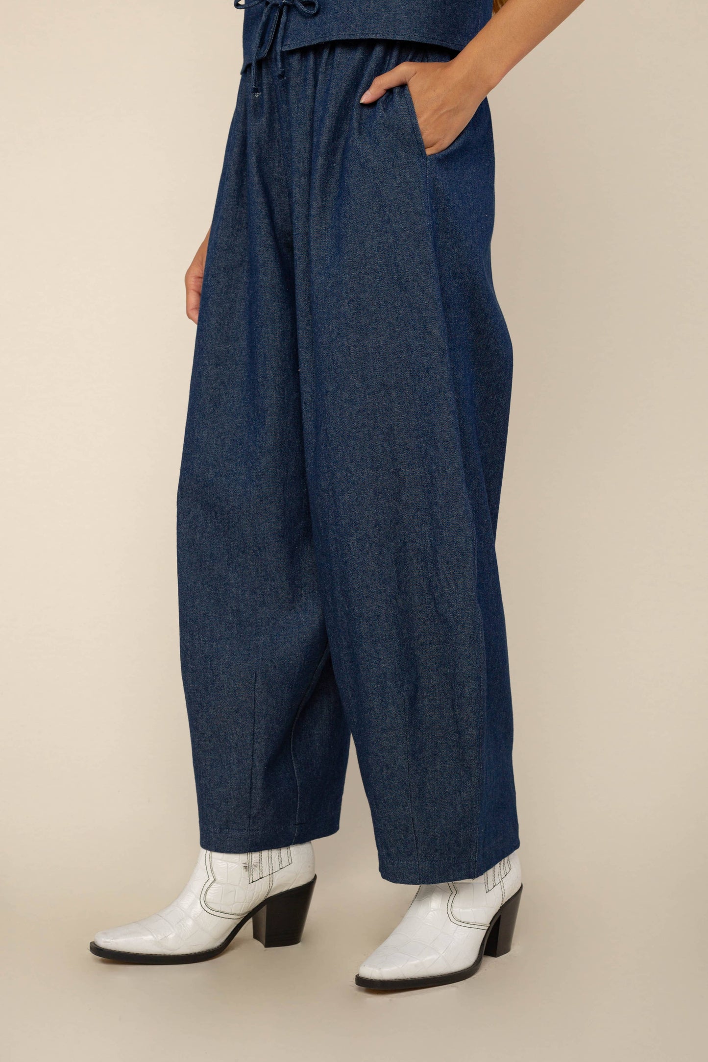 denim lantern pant | high rise barrel jeans