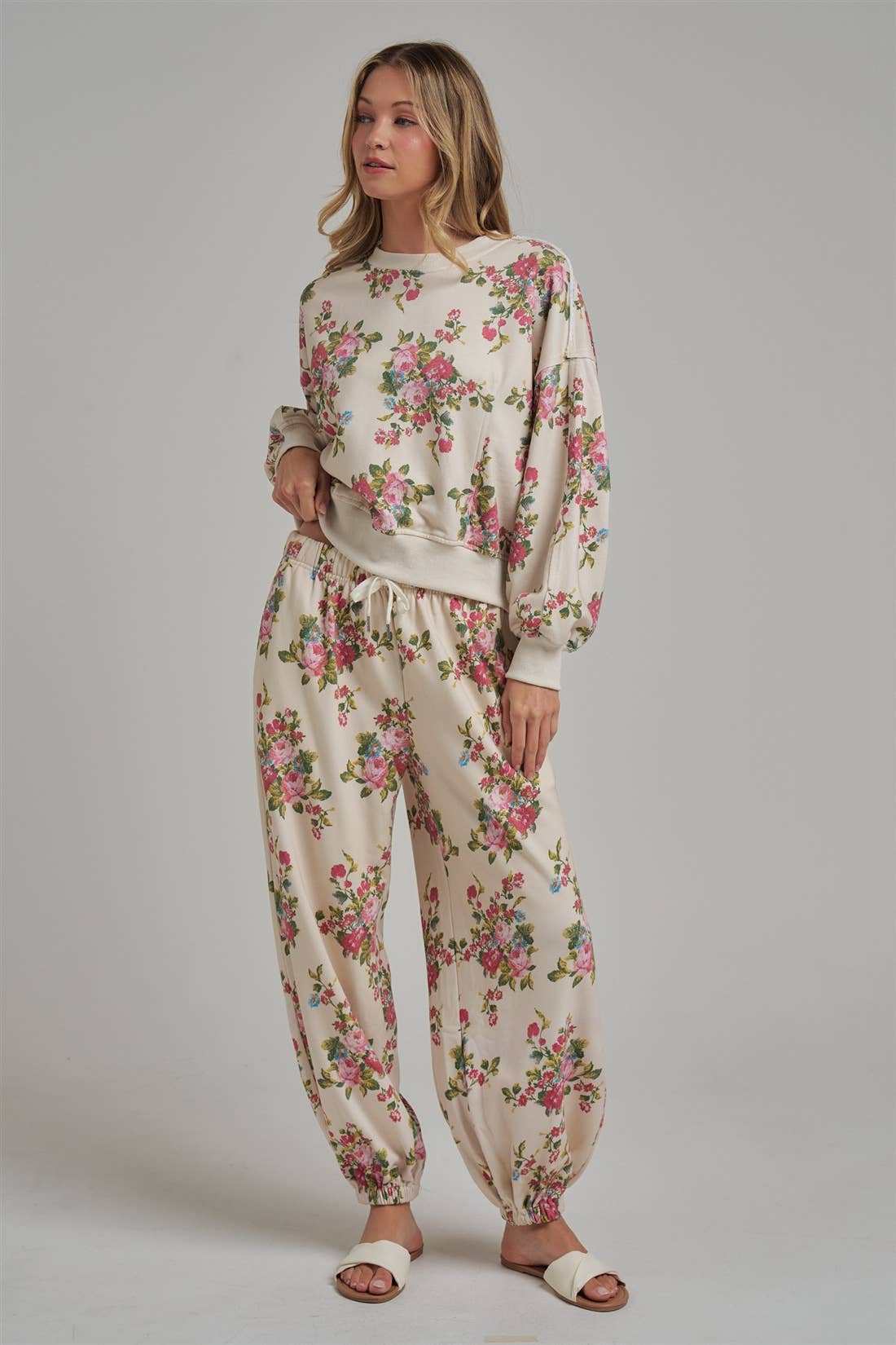 oversized floral fleece sweatshirt