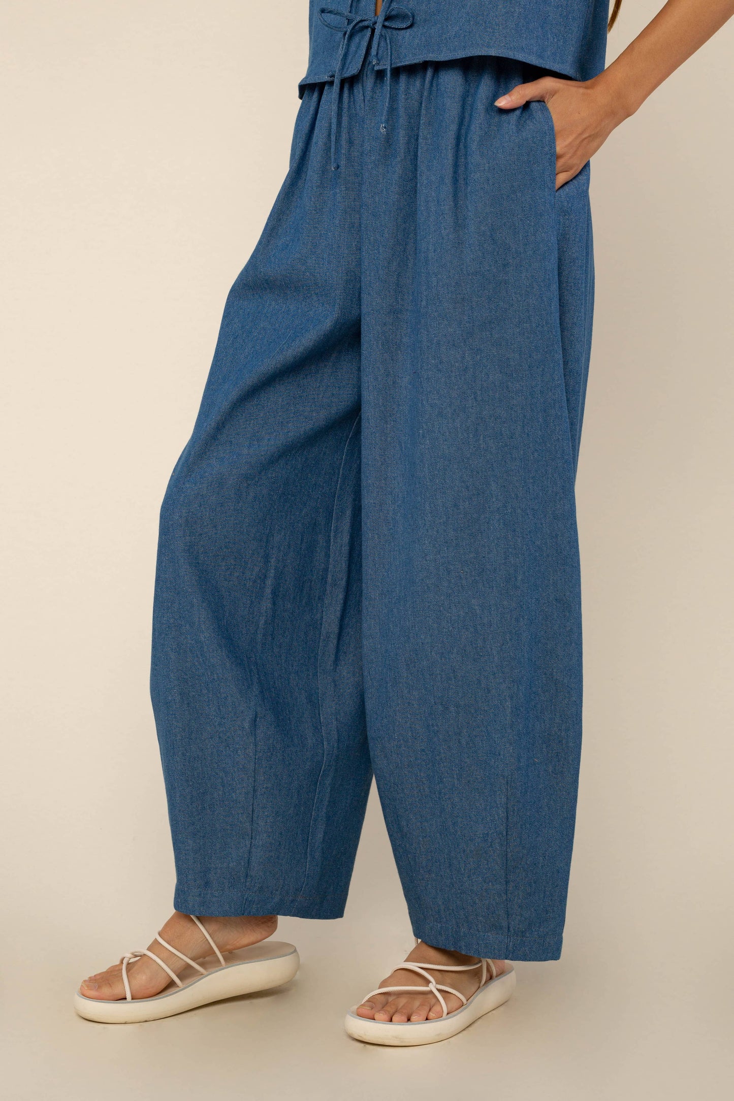 denim lantern pant | high rise barrel jeans