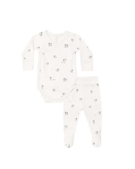 side snap bodysuit + pant set sheep