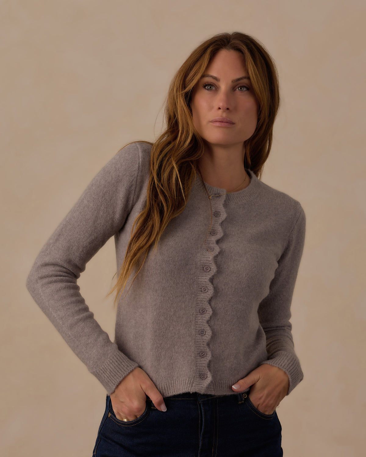 women's scallop cardigan