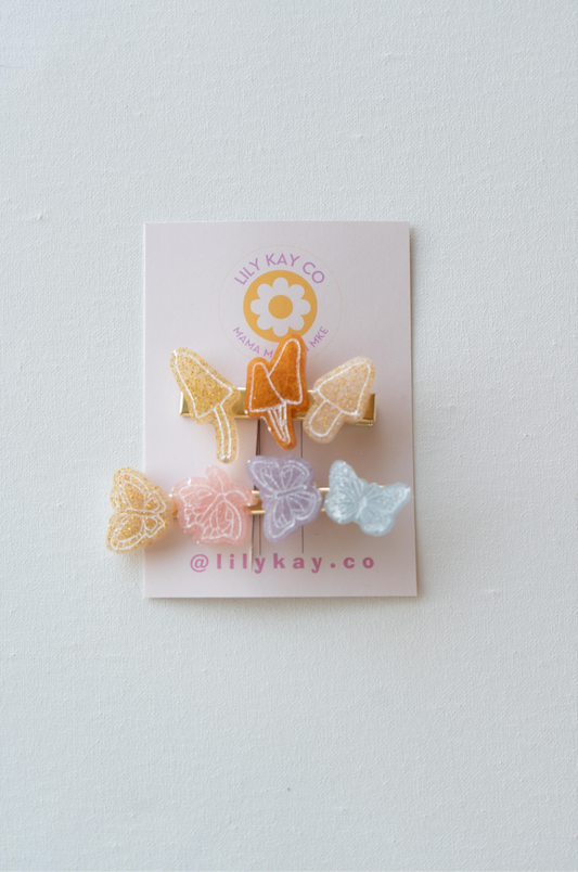 mushroom and butterfly clips