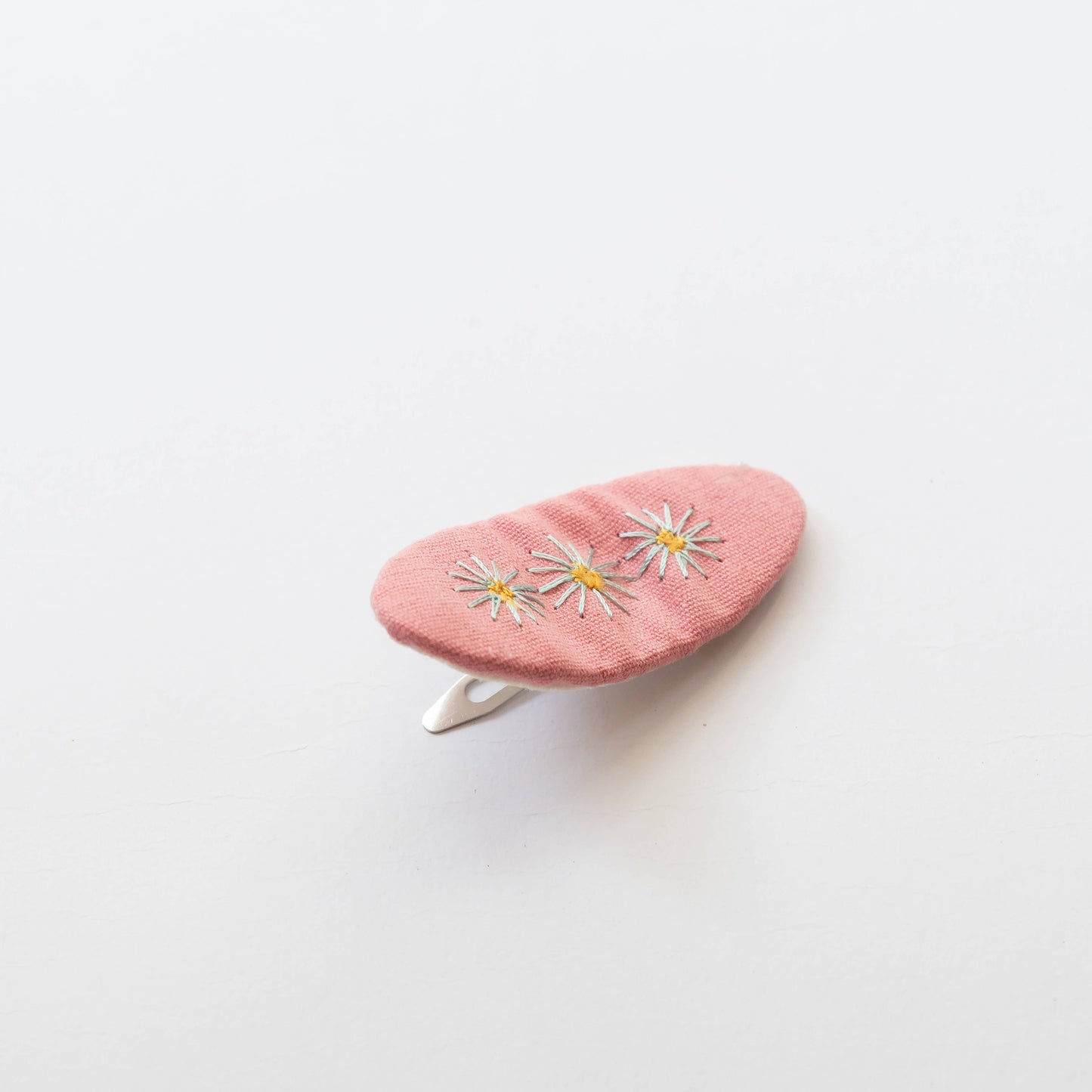 embroidered hair snap clips - coral pink and flowers