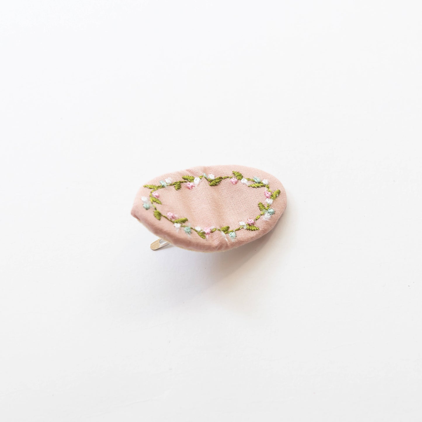 embroidered hair snap clips - light pink and flowers