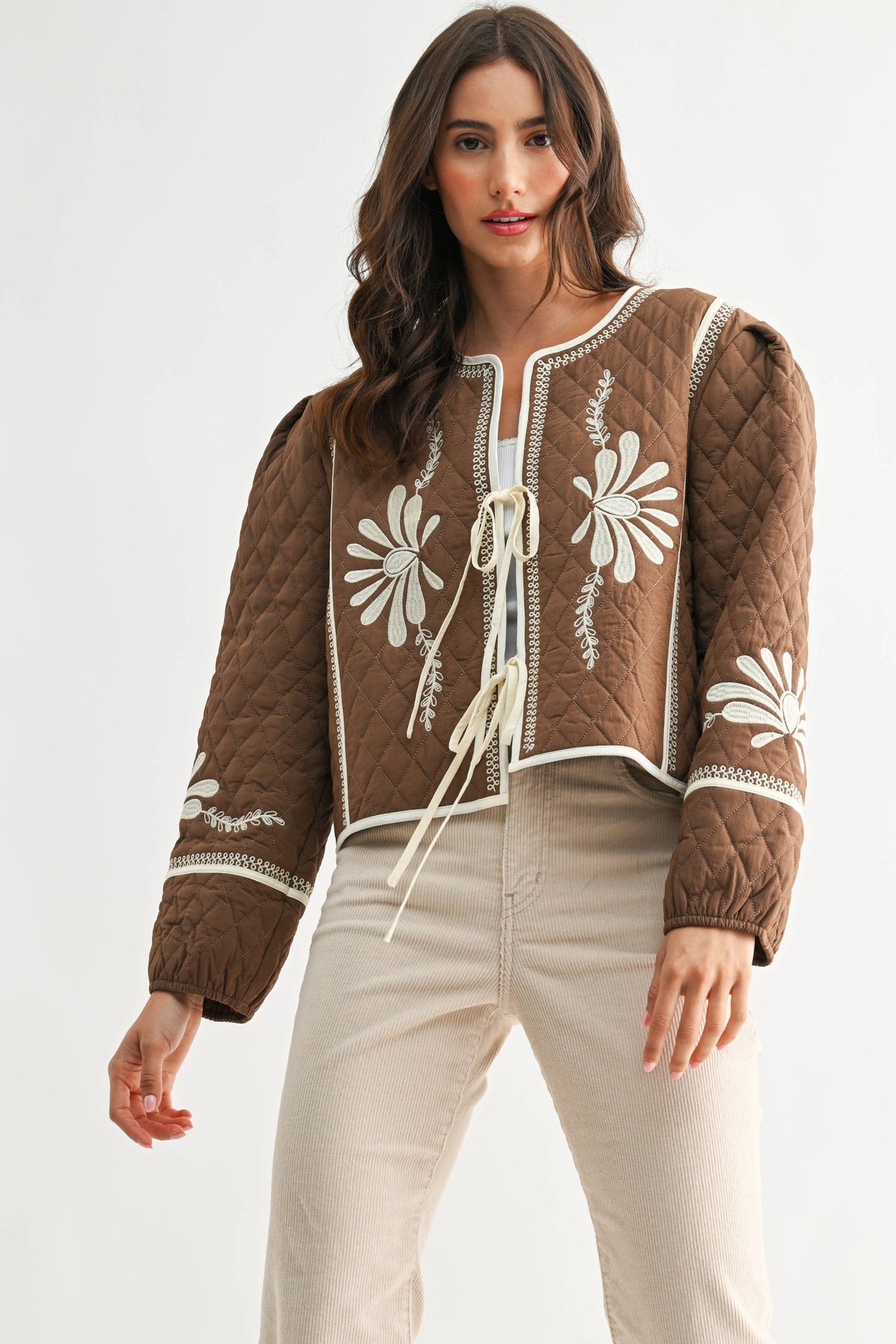 quilted tie-front jacket