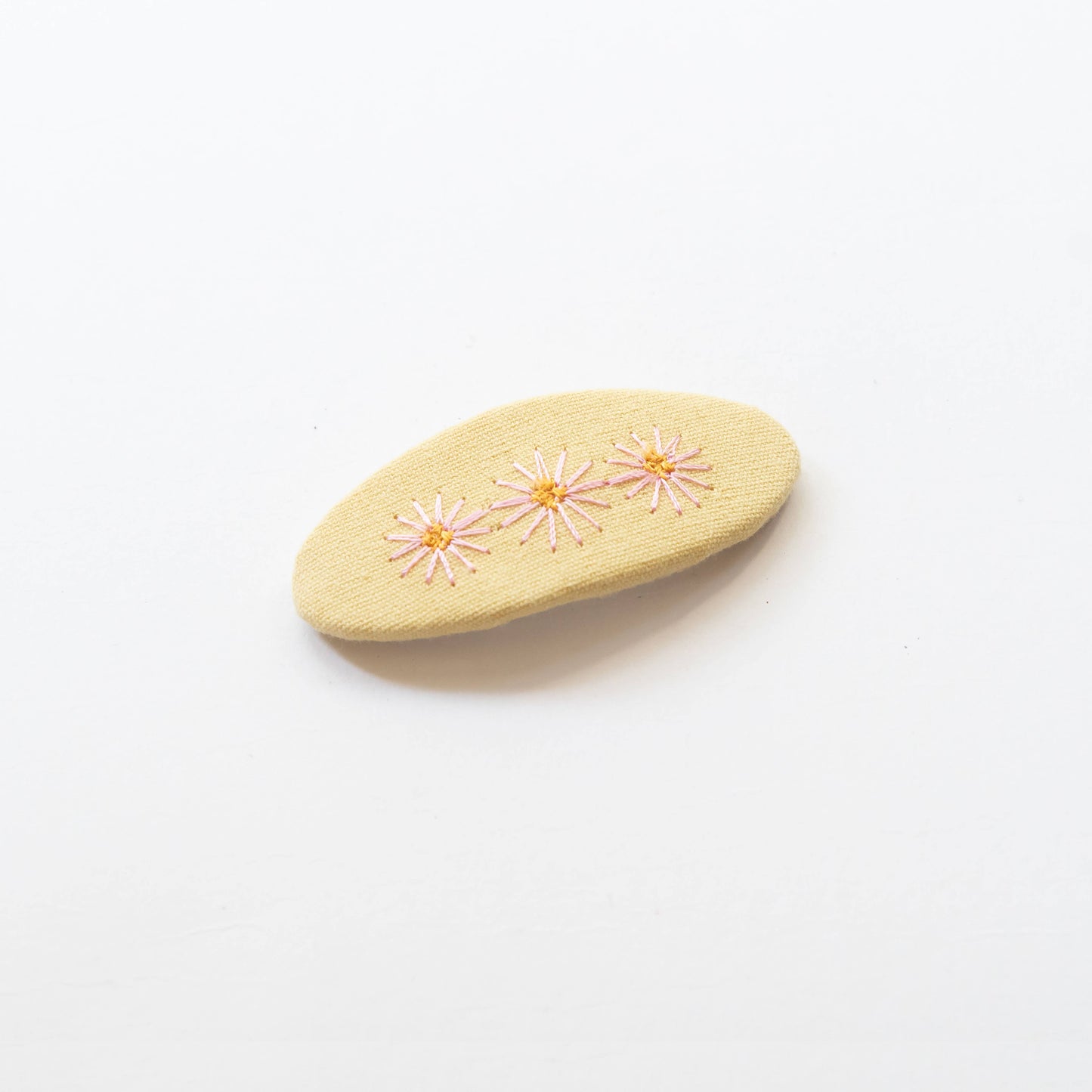 embroidered hair snap clips - pastel yellow and fllowers