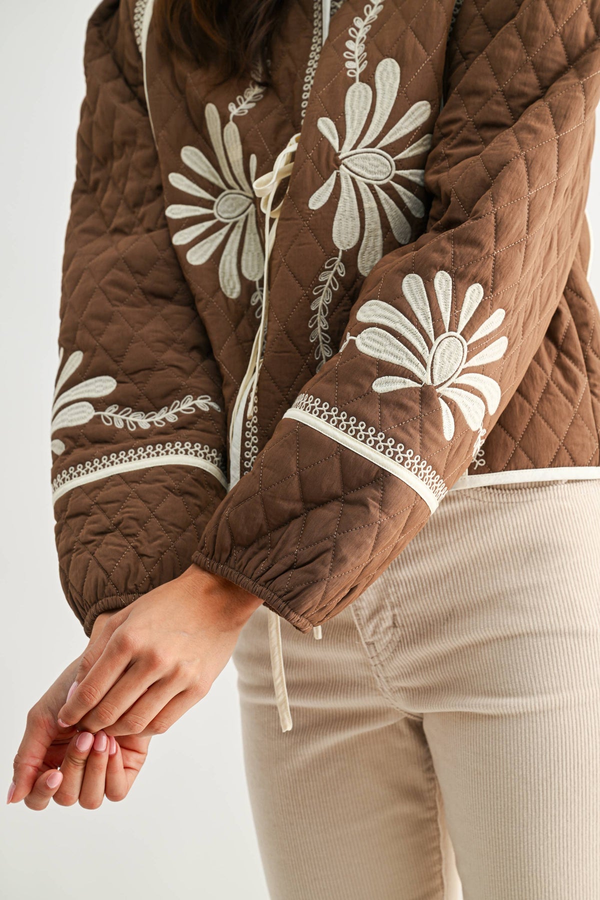 quilted tie-front jacket