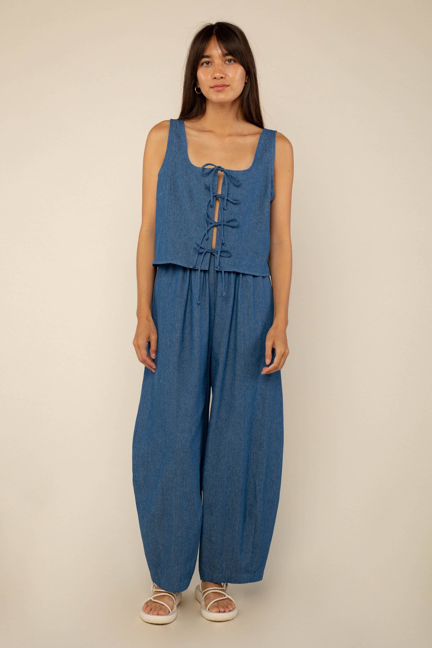 denim tie top | cotton woven tank