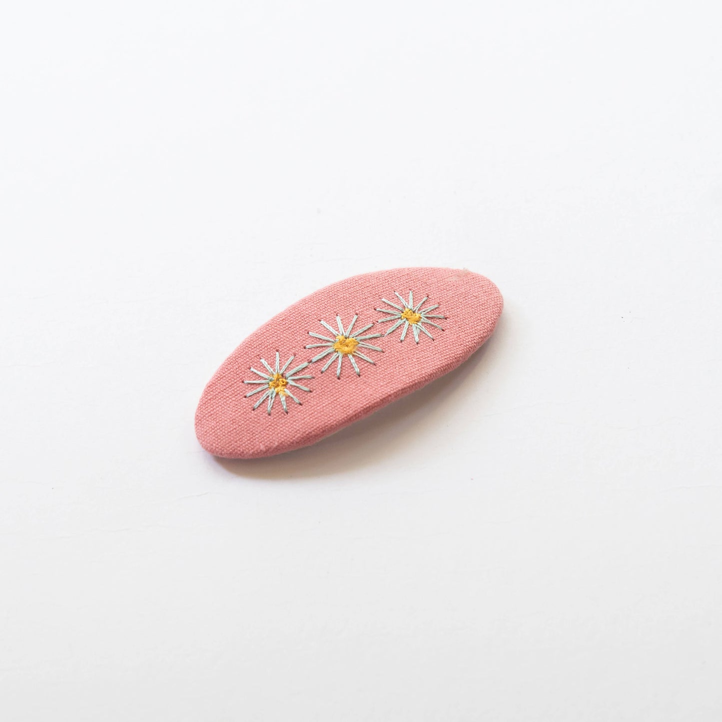 embroidered hair snap clips - coral pink and flowers