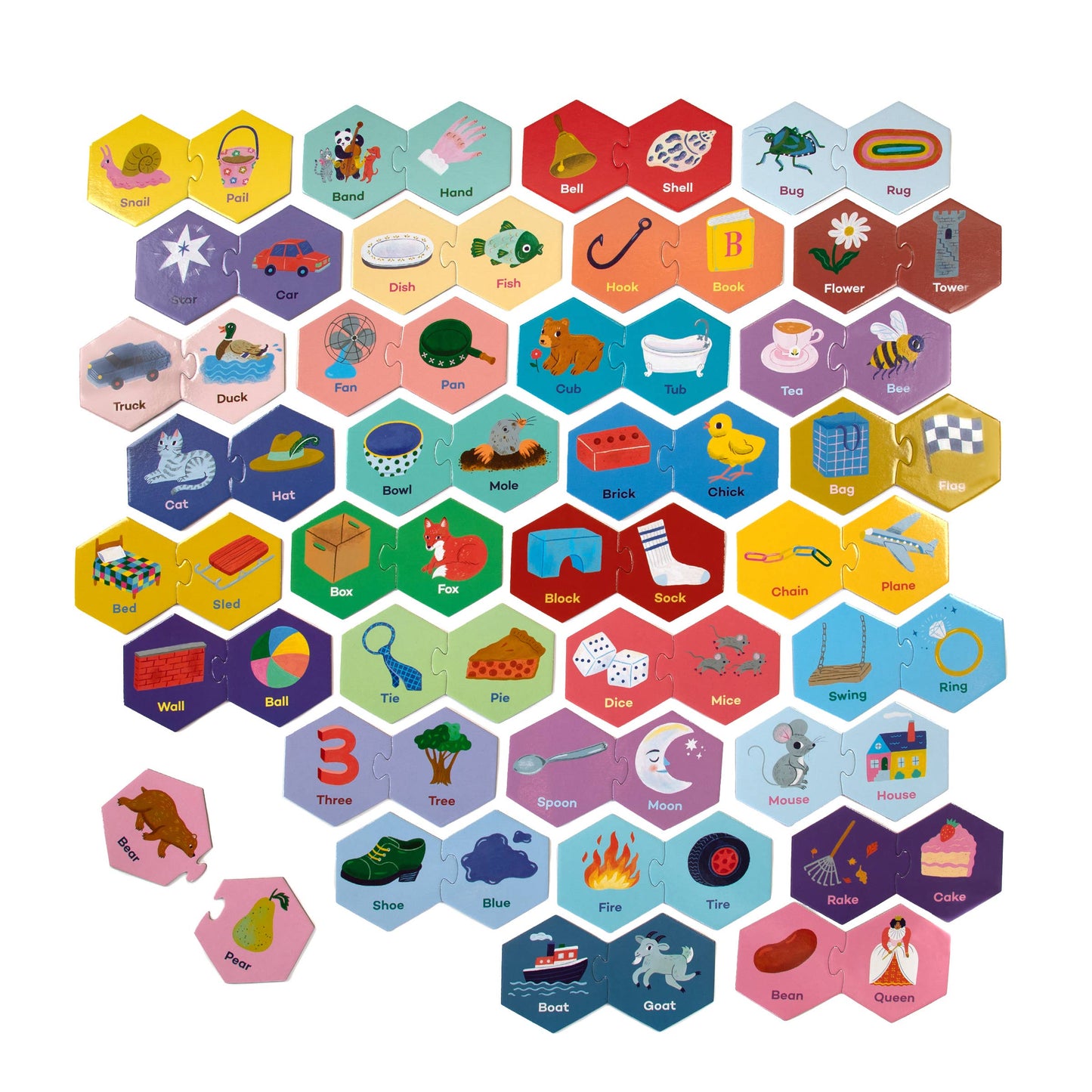 rhyming words hexagon puzzle pairs