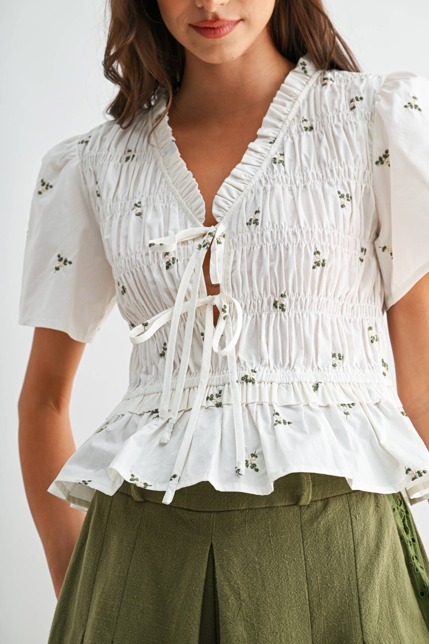 embroidered cotton peplum blouse