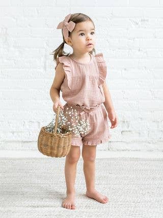 muslin flutter ruffle shorts