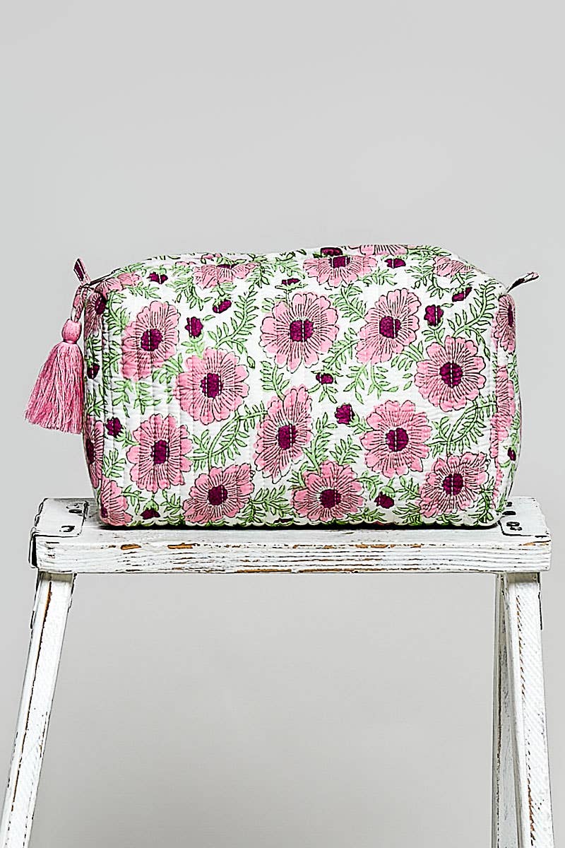 floral quilted tassel pouch