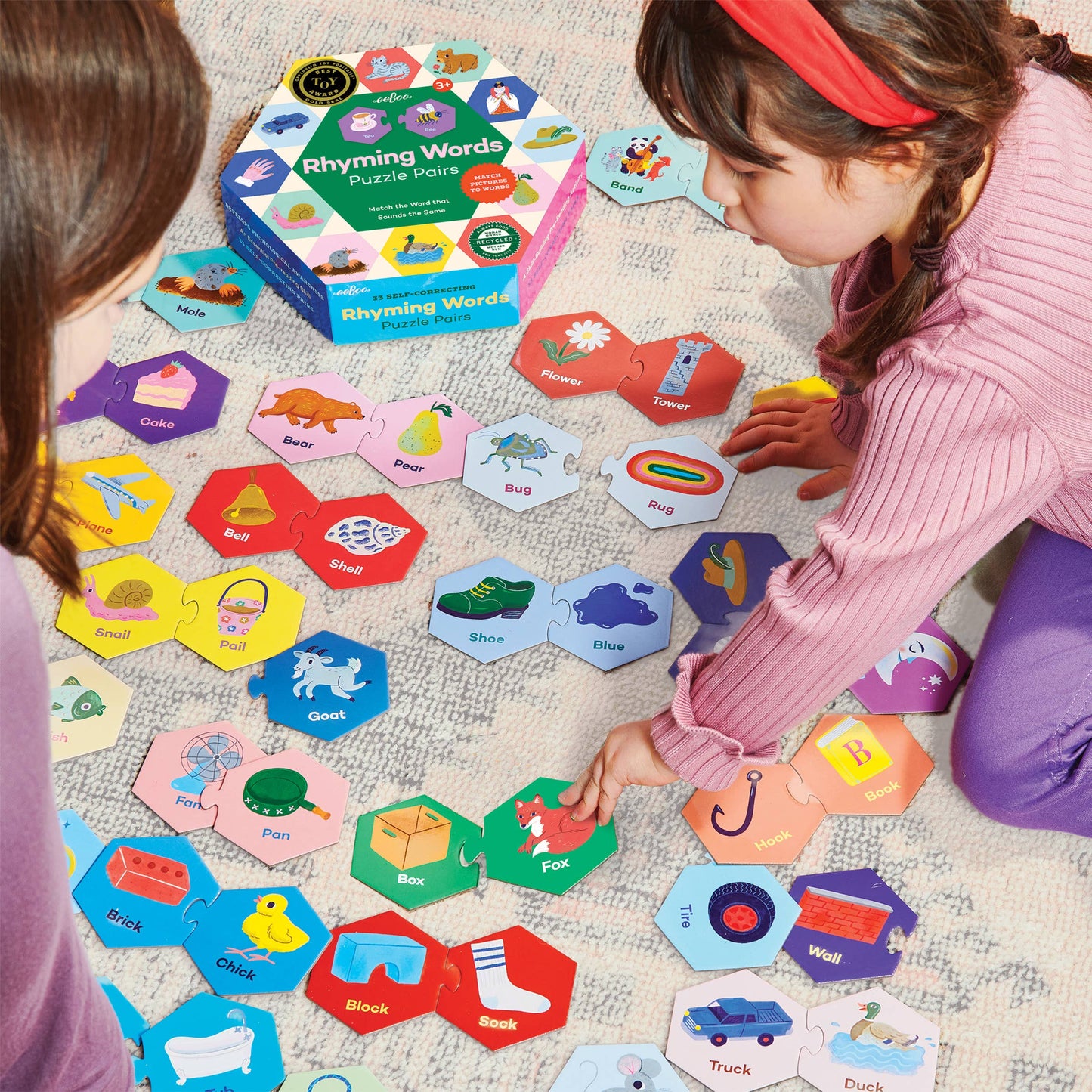 rhyming words hexagon puzzle pairs