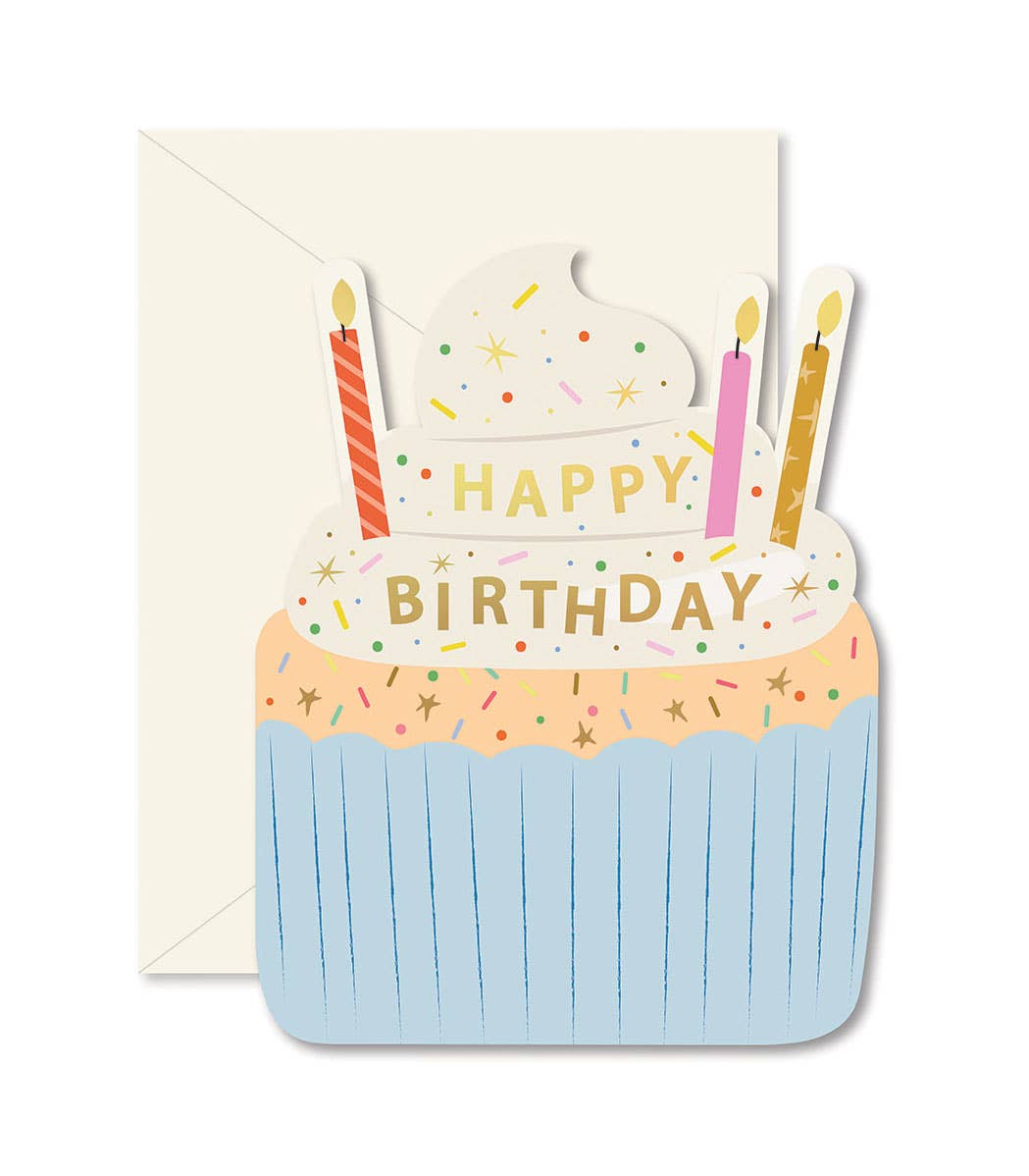 birthday cupcake die-cut folded greeting card