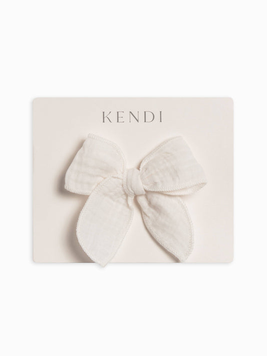 muslin bow clip - coconut