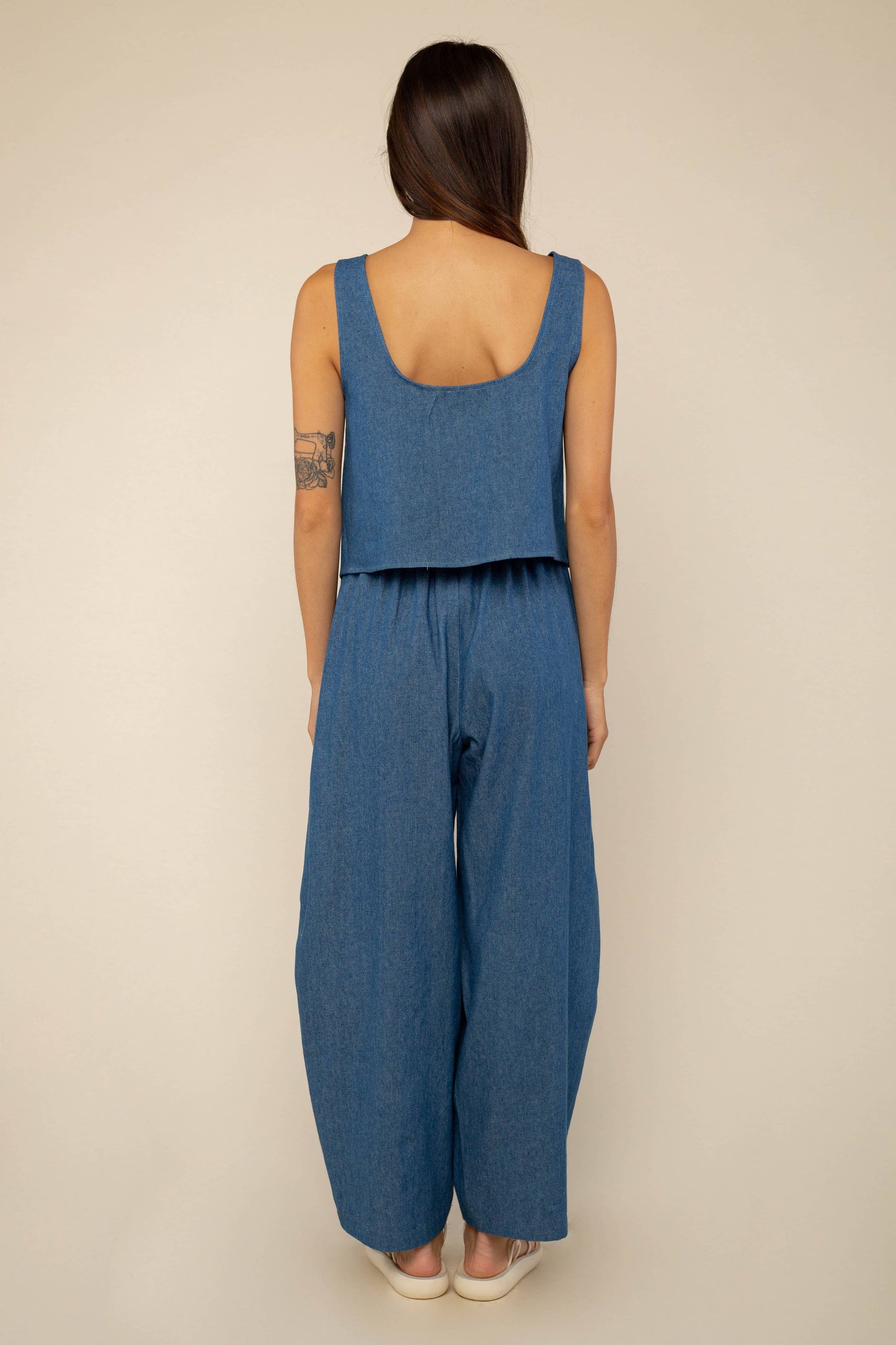 denim tie top | cotton woven tank